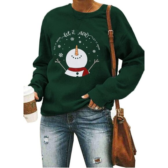 Let It Snow Sweatshirt Women Snowman Graphic Christmas Pullover Long Sleeve